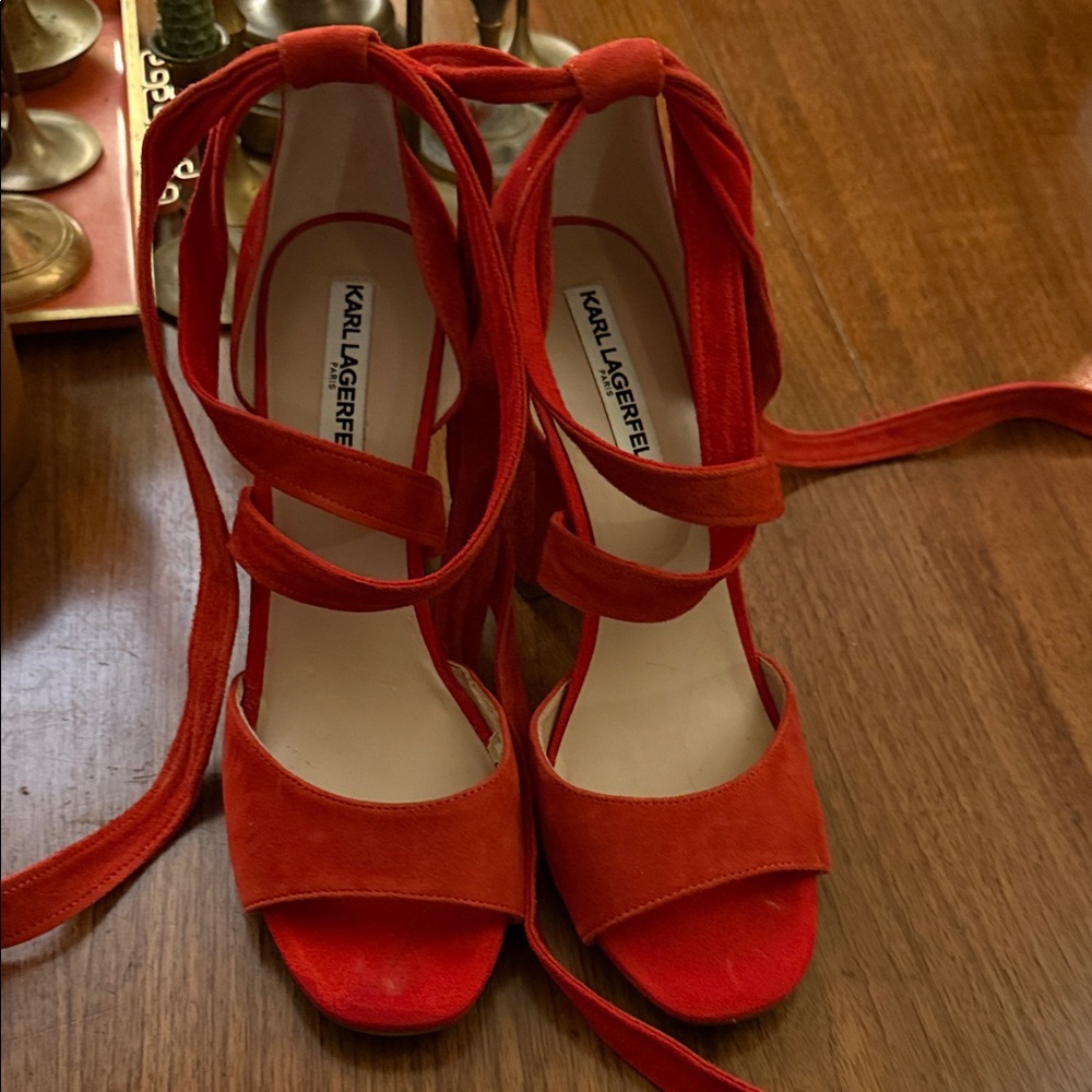 Karl Lagerfeld Strappy Orange Red Heels